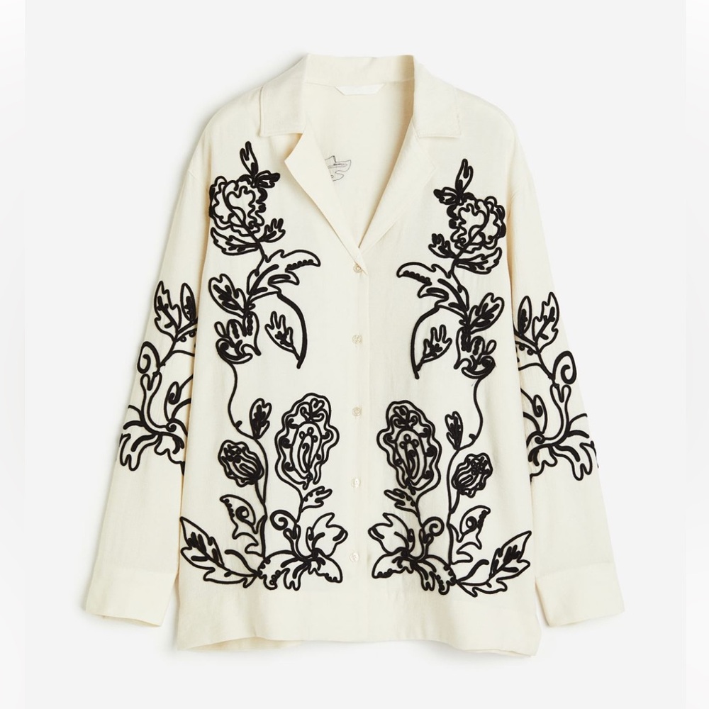 H&M Oversized Embroidered Woven Shirt